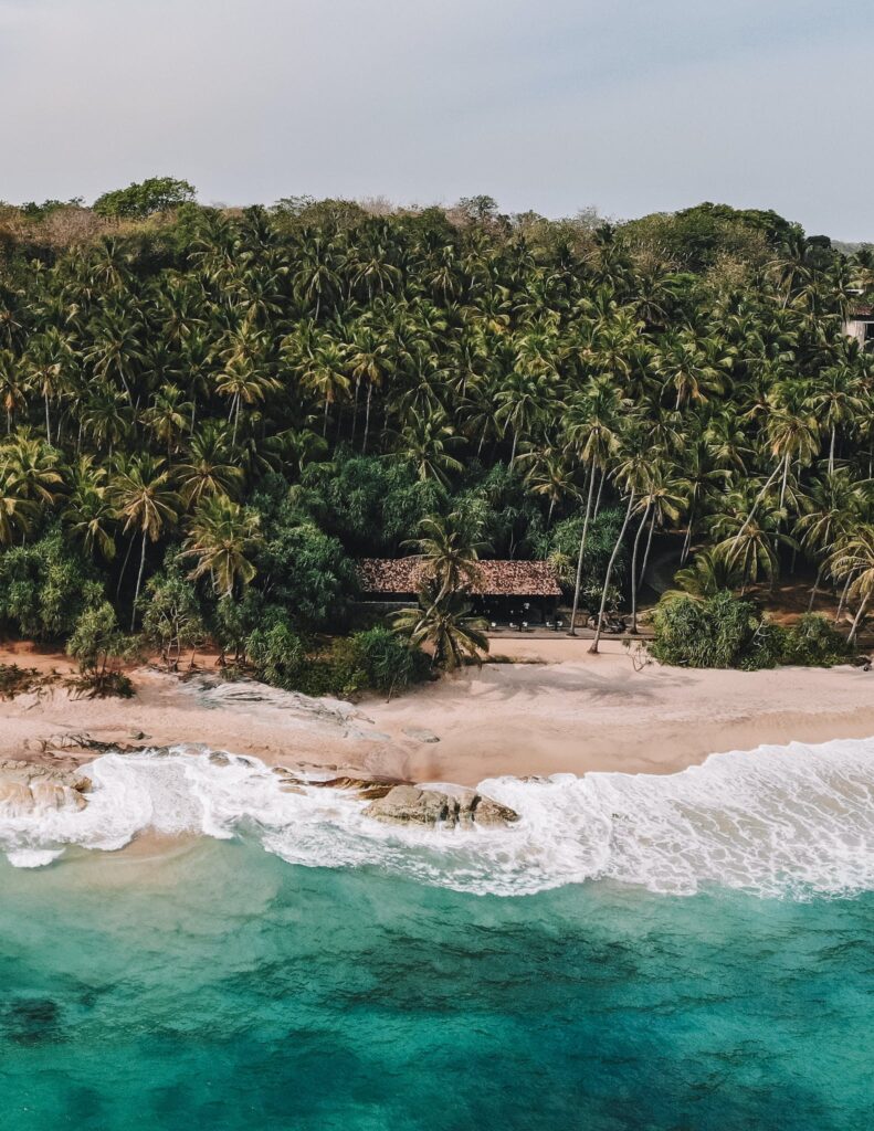 Aerial View of Crashing Waves on the Shore